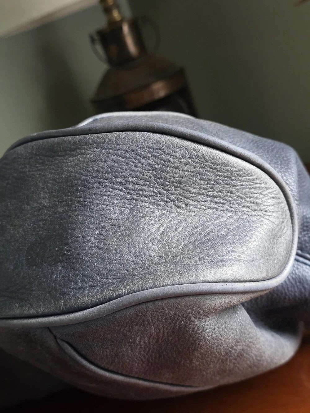 Michael Kors Large Slouchy Hobo Bag Slate Blue Pebbled Leather Braided Tassel
